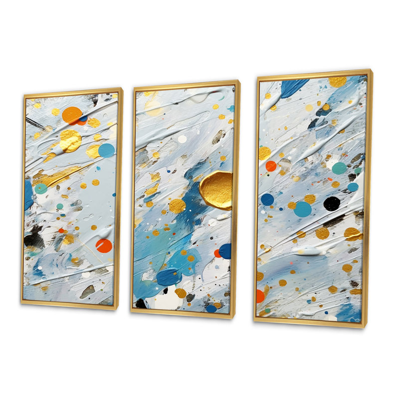 Ensemble de reproductions d'art abstrait bleu sarcelle, Cadre flottant doré, H 40 po x l 60 po x P 1 po