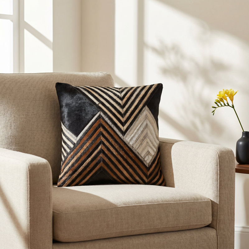 Coleridge Reversible Throw Pillow, Down, Black/Brown Chevron