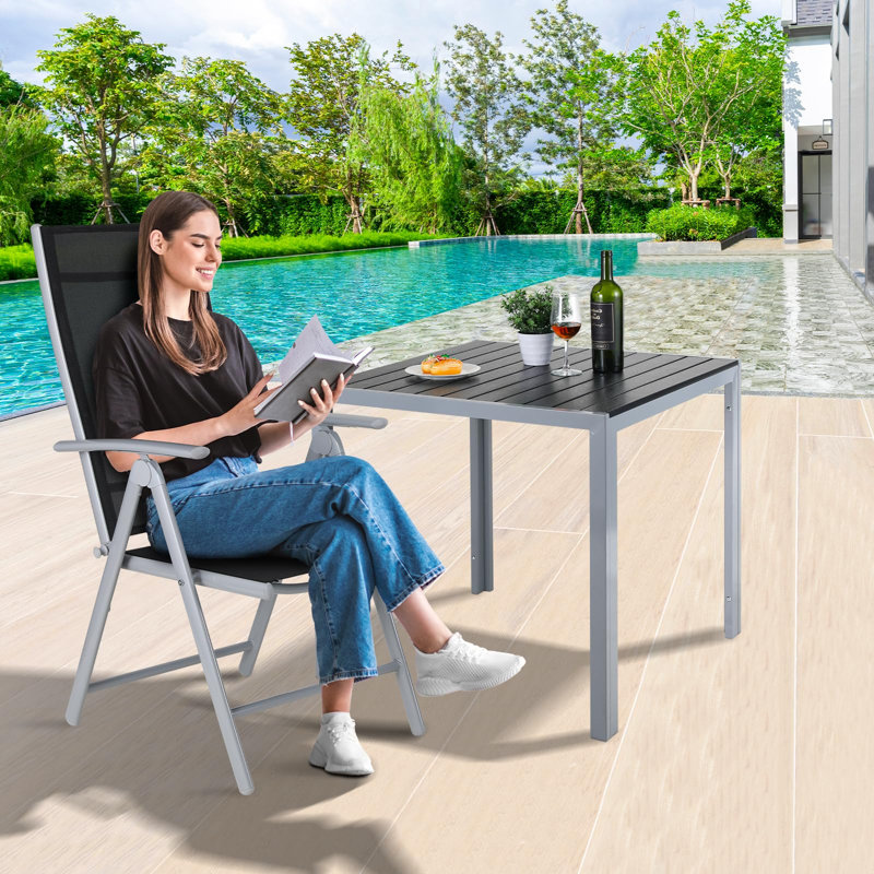 Garden Chairs, Foldable High-backed Chair, Adjustable Aluminium Balcony Chair, 7-level Adjustable Backrest, Weatherproof, Rustproof, Up To 120 Kg, Outdoor Dining Chair