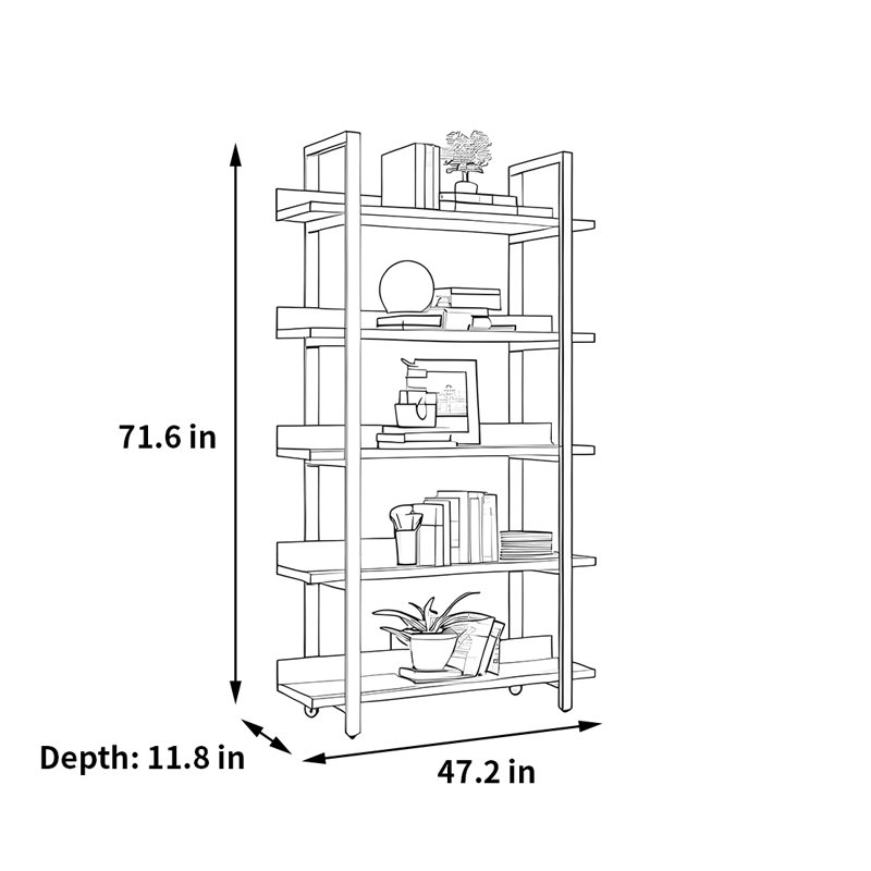 A versatile and fashionable bookcase, (5 Shelves) 71.6"H x 47.2"W x 11.8"D