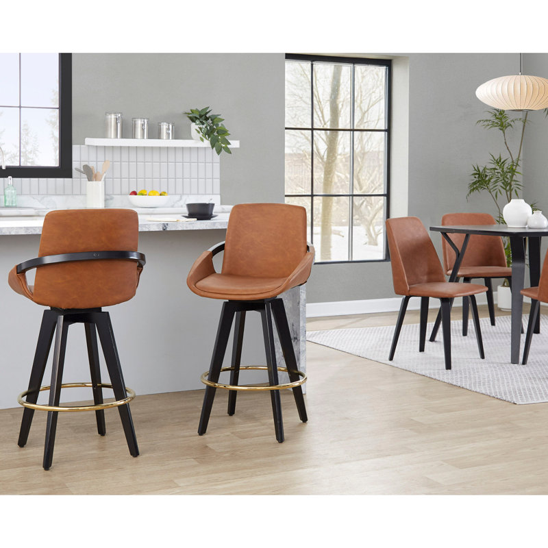 Tabouret de comptoir à hauteur fixe avec pivot, Brun / or noir, 2, Tabouret de comptoir (hauteur d'assise de 25,5 po)