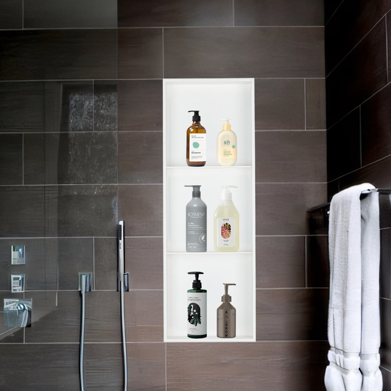 Niche de douche rectangulaire encastrée en acier inoxydable de calibre 18 36,22 po x 12,59 po x 3,93 po, Blanc, crème