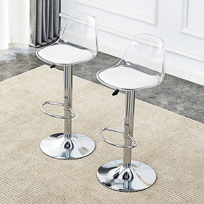 Modern Minimalist Bar Chairs And Bar Stools. Can Rotate 360 ° And Adjust Lifting. PET Backrest And PU Seats. Set Of 2. Suitable For Bars