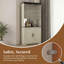 Unité de rangement haute, armoire à vin d'angle, avec tablettes réglables et portes en verre trempé, cadre en bois, dossier en miroir, vitrine à 5 niveaux, armoire de bar, style Mid-Century moderne, blanc