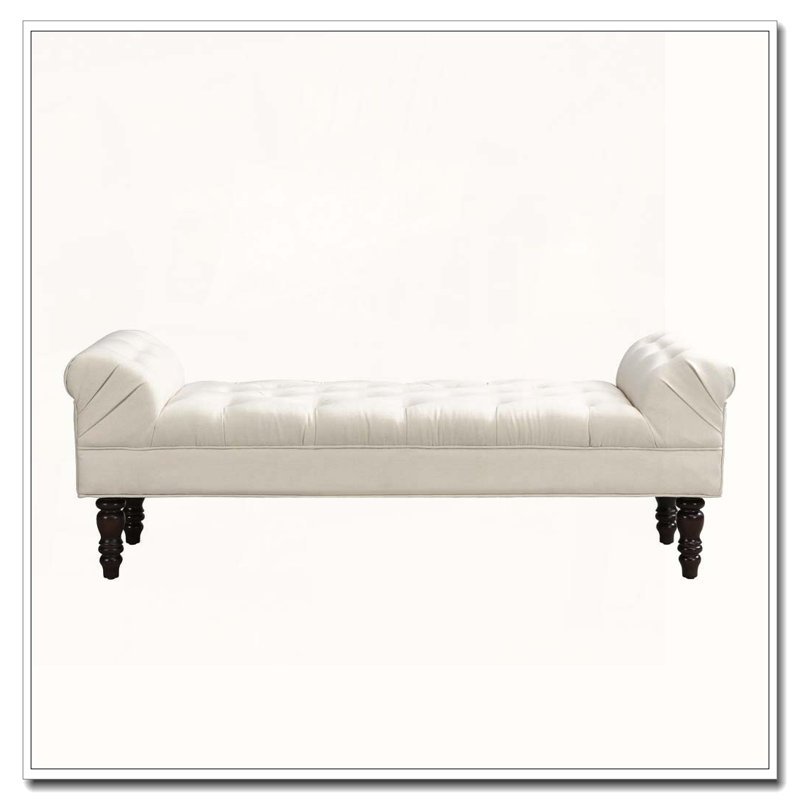 Button-Tufted End of Bed Bench,Large Upholstered Ottoman,Foot Rest with Legs,Footstool with Rolled Arms,Upholstered Fabric Bench,Indoor Bench for Bedroom,Living Room,Entryway