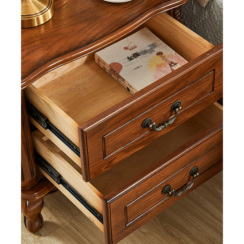 Table de chevet en bois massif de style américain sculptée à la main avec tiroir de rangement, 22.8" H x 19.7" W x 15.7" D