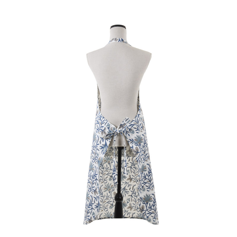Tablier de cuisine en coton imprimé à la main - Ceinture de cou réglable