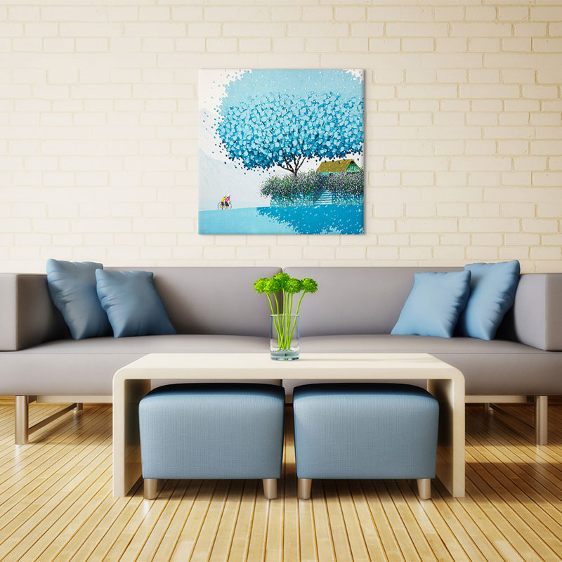 «Winter», peinture sur bois, H 26 po x l 26 po x P 1,5 po, Toile tendue, Pas de tapis