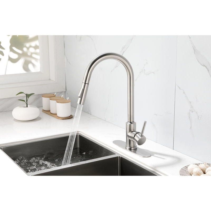 Robinet de cuisine en nickel brossé avec bec rétractable - Acier inoxydable, buse pivotante à 360 ° pour un débit d'eau uniforme, contrôle de la température et du débit à une seule poignée, surface de corrosion rétractable rotative optimale