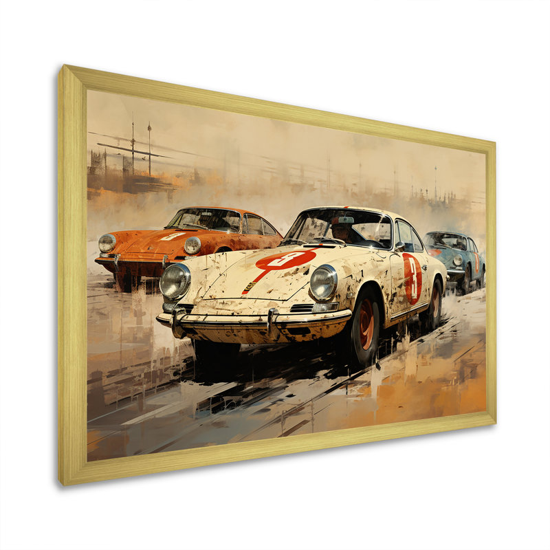 «Vintage Rally Speed Car Melody 2 - Race Tracks», art mural, Cadre doré à coins fermés, H 24 po x l 32 po x P 1 po