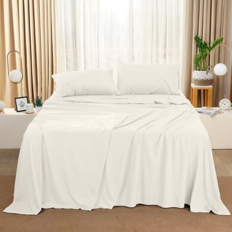 Queen Sheet Set – 4 Piece Bed Sheets For Queen Size Bed, Soft And Breathable Microfiber, Includes 1 Fitted Sheet, 1 Flat Sheet And 2 Pillowcases (Ivory)