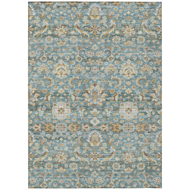 Machine Washable Indoor/Outdoor Chantille ACN2485 Global Rug, 5' x 7'6", Teal