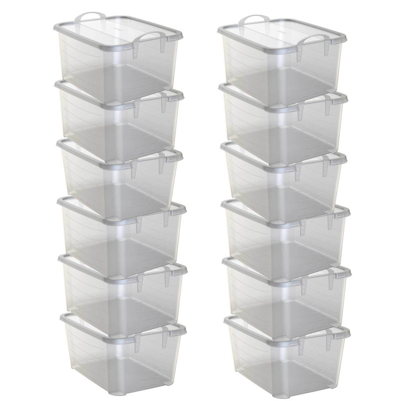 Bac de rangement empilable léger de 55 pintes Life Story, transparent, paquet de 12, Transparent, 55