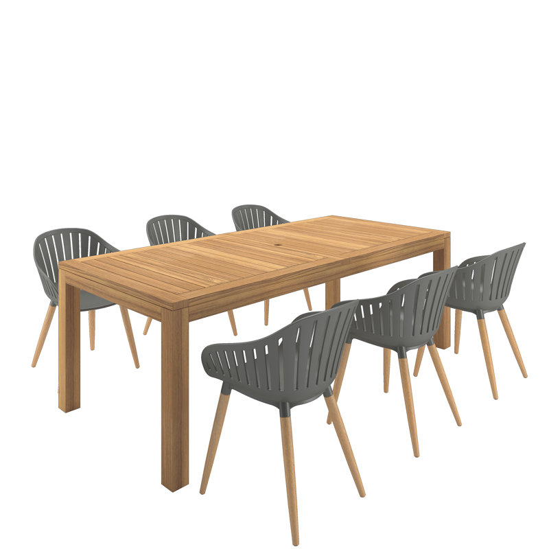 Anautica 6 - Person Wood Patio Dining Set with Rectangular Table