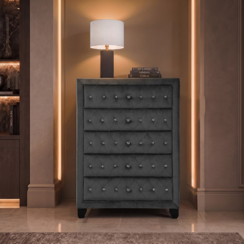 Commode 5 tiroirs l 36 po Rausch, Gris