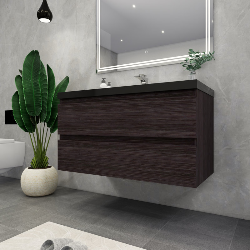 Castin 41.5'' Single Bathroom Vanity with Acrylic Top, Dark Gray Oak