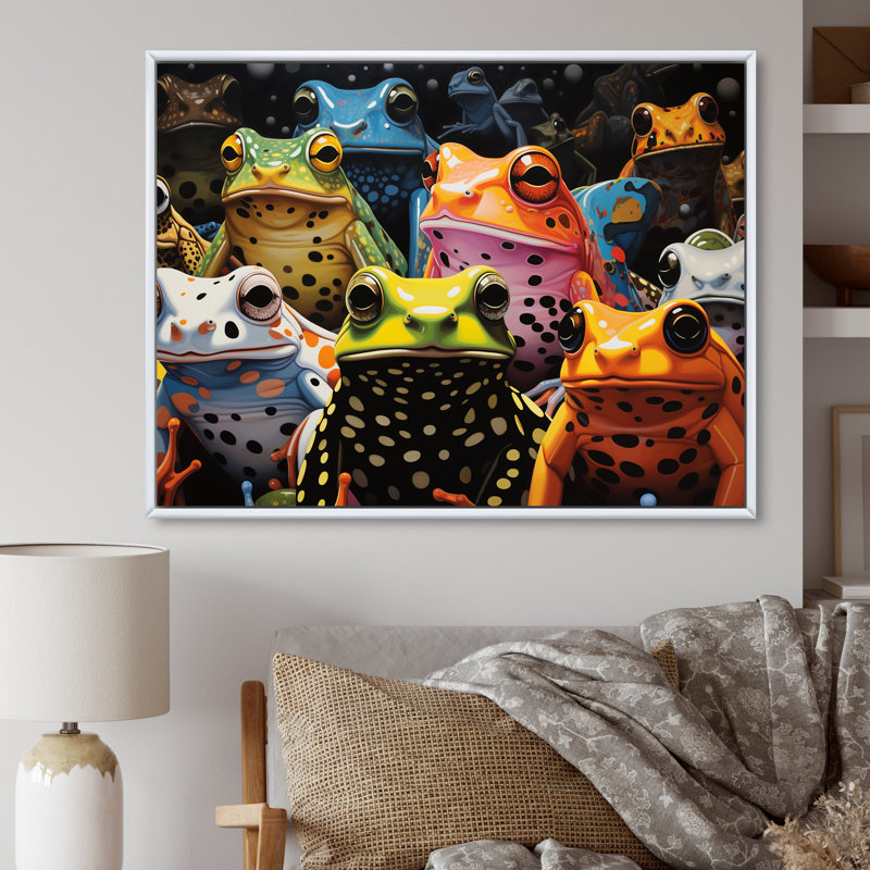 Multicolore grenouilles Pop Art, H 24 po x l 32 po x P 1 po, Cadre flottant blanc