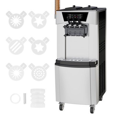 2200W 2+1 Flavor Commercial Soft Ice Cream Maker, 5.8-8 Gal/Hr Vertical Machine with LCD & Auto Clean