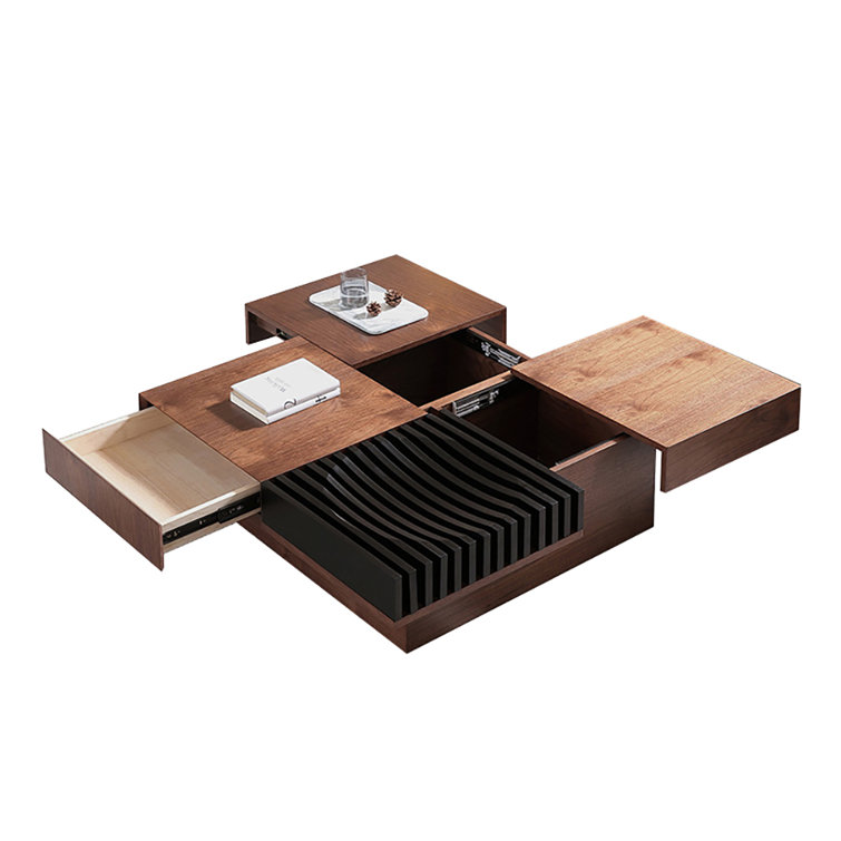 Modrest Makai Modern Walnut & Black Square Coffee Table