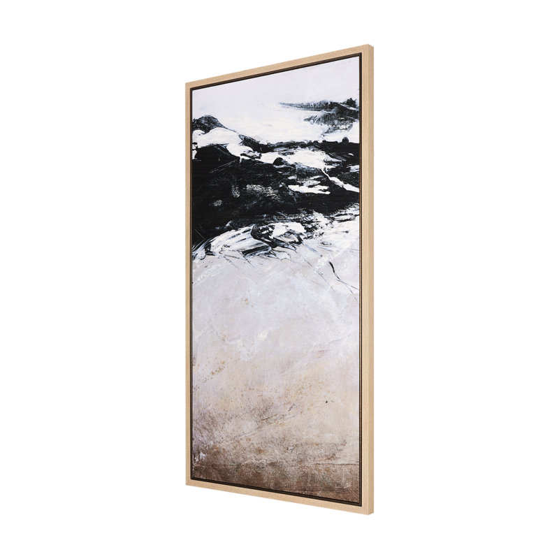Toile texturée noire à motif à la main, Cadre naturel, H 62,875 po x l 32,875 po x P 1,5 po