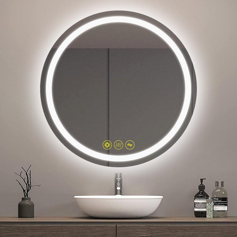 Miroir mural rond à DEL Margareth, H 32 po x l 32 po x P 1,2 po
