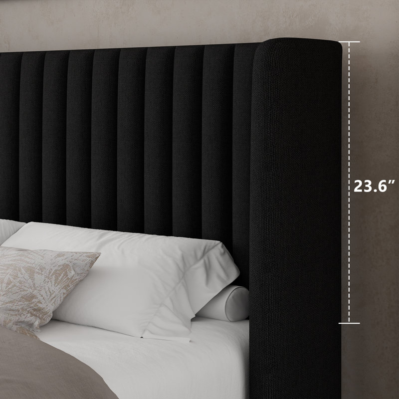 Lift Up Storage Bed With Wingback Headboard, Upholstered Platform Bed Frame With Hydraulic Storage, Linen Fabric, No Box Spring Needed