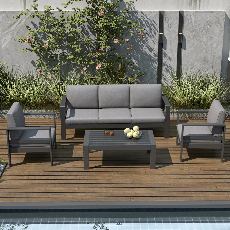 Arnhildur 5 - Person Patio Conversation Set with Cushions, Dark Gray, Dark Gray, 16"H x 43"W x 25"D
