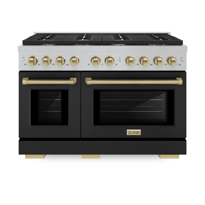 ZLINE Autograph DuraSnow® 48 in. Gas Range w/ Black Matte Doors and Bronze Accents, Champagne Bronze