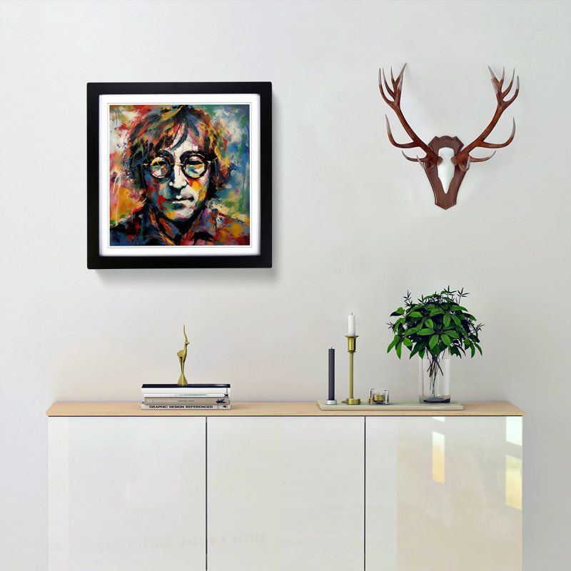 John Lennon Abstract Expressionism - Framed Print, Black