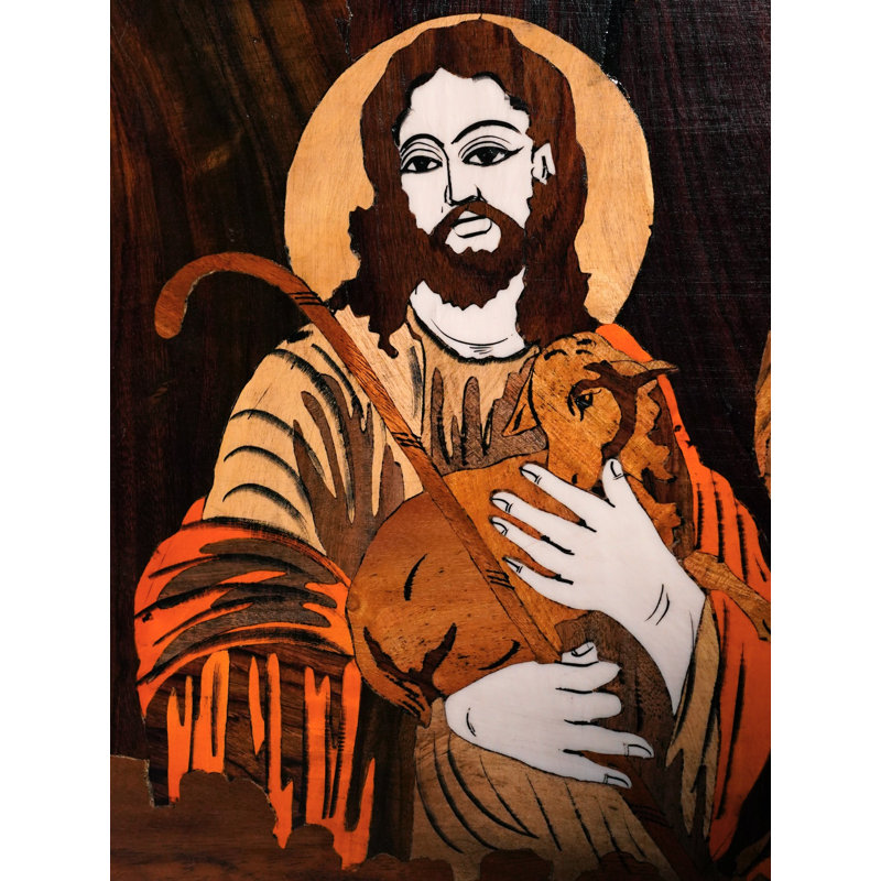36" Beautiful Story of Jesus Christ Wood Panel – Natural Color Mysore Rosewood with Traditional Inlay Work, Handcrafted Christian Spiritual Décor