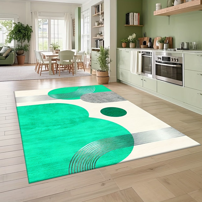 Modern Abstract Green Brown Large Rectangular Mat - Soft Plush Texture Mat With Non-Slip Rubber Backing, Machine Washable Large Floor Mat For Living Room, Bedroom, Hallway, Dining Area - Green Brown Decor In Mint, Sage, Mustard