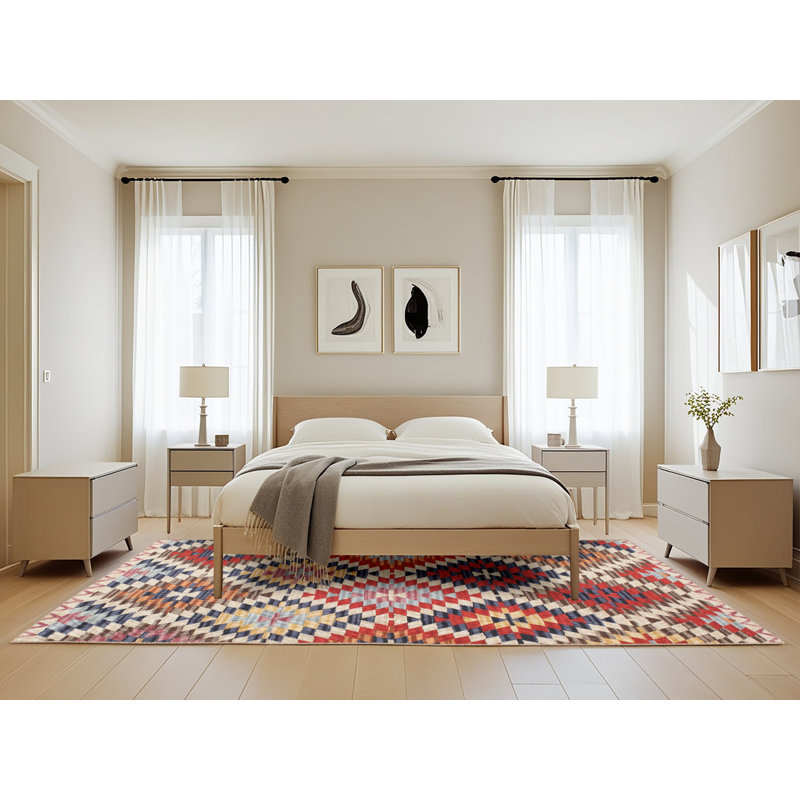 Tapis de zone rouge/bleu contemporaine, Rectangle 5 pi x 8 pi
