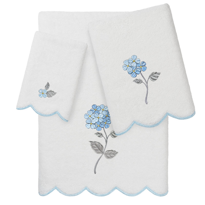  Ensemble de serviettes 100% coton turc festonné 6 pièces HYDEA, Blanc / Bleu