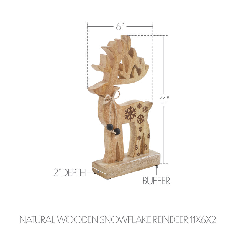 Renne flocon de neige en bois naturel, H 11 po x l 6 po x P 2 po