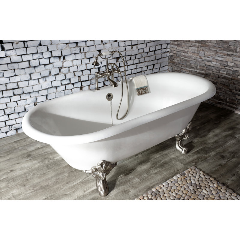 Baignoire sur pattes ovale à double extrémité en fonte 72 pouces Kingston Eden, Nickel brossé