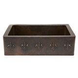 33" Hammered Copper Apron Front Single Basin Kitchen Sink w/ Fleur De Lis