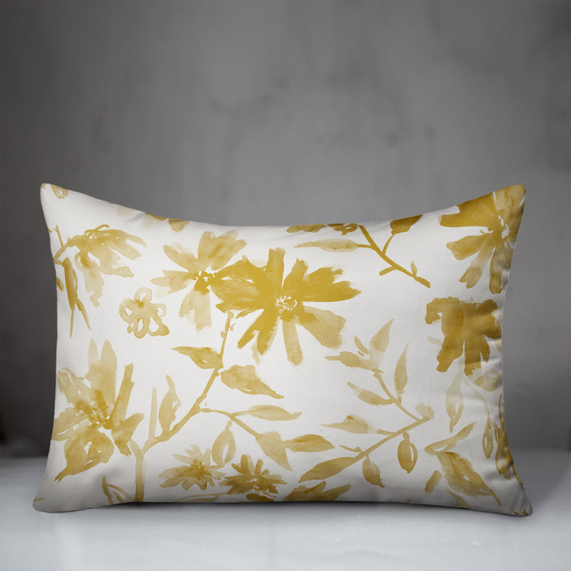  Coussin décoratif floral intérieur / extérieur en polyester, H 18 po x l 25 po, Jaune