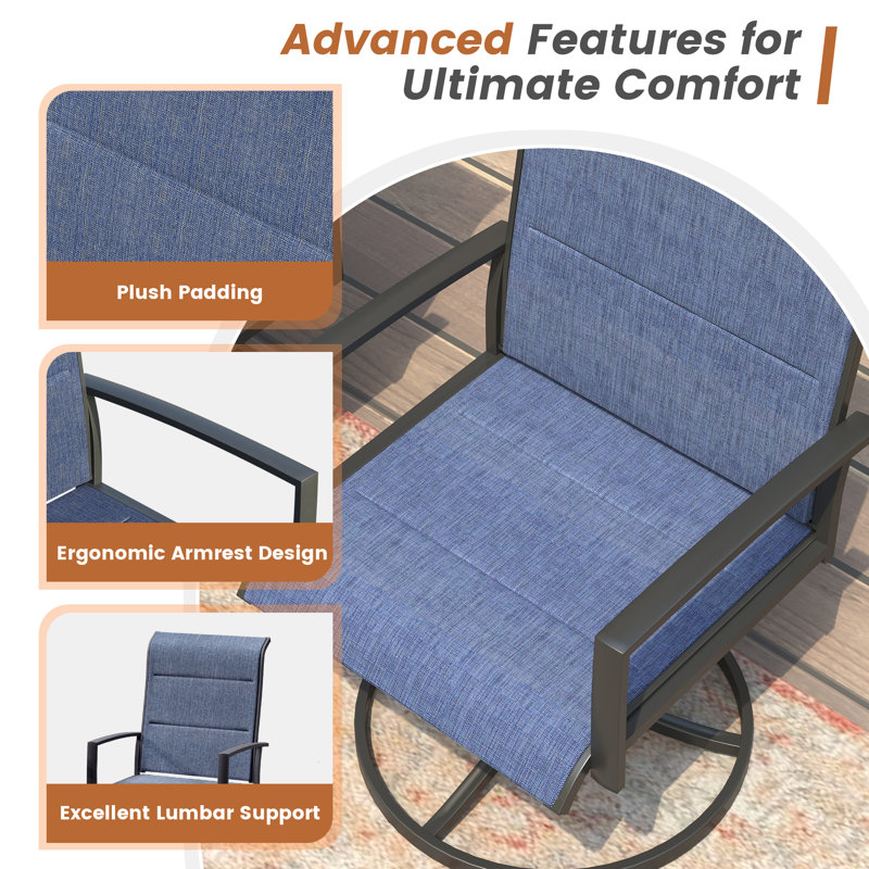 Patio Dining Set with 8 Padded Swivel Dining Chairs and 59" Square Dining Table, Black/Navy