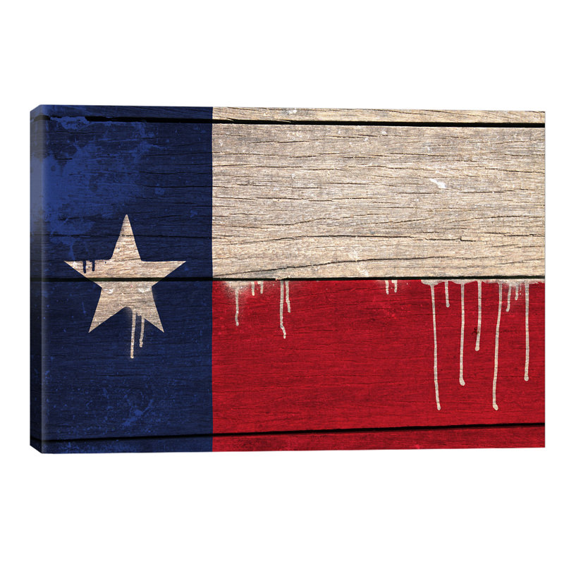 Texas Paint Drip State Flag On Wood Planks - Wrapped Canvas Print, 20.32cm H x 30.48cm W x 1.91cm D