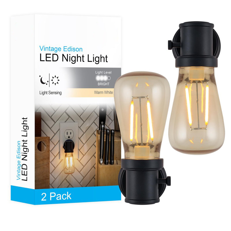 Veilleuse à filament DEL Edison, éclairage d'appoint chaleureux avec capteur de crépuscule à l'aube, interrupteur de luminosité réglable haut / bas / éteint pour les chambres à coucher, ensemble de 2