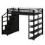 Lit mezzanine avec tablettes de rangement, armoires et garde-robe intégrée