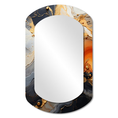Gold and white geode lava II - Stone Geode Asymmetrical Large Wall Mirror, Traditional Unique Shape Unique Mirror, Printed Metal Art