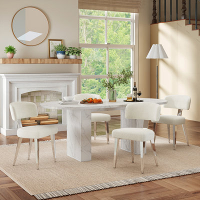Ensemble de table de salle à manger 62,9 po ovale pour 4 à 6 personnes, table de cuisine en panneau de fibres à densité moyenne avec 4 à 6 chaises de salle à manger rembourrées Soft Boucle, ensemble de salle à manger de luxe moderne et confortable pour les petits espaces, les appartements et les maisons