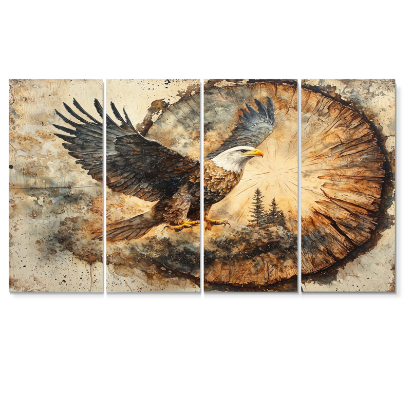 Aigle dans une forêt, échos de la liberté II, H 28 po x l 48 po