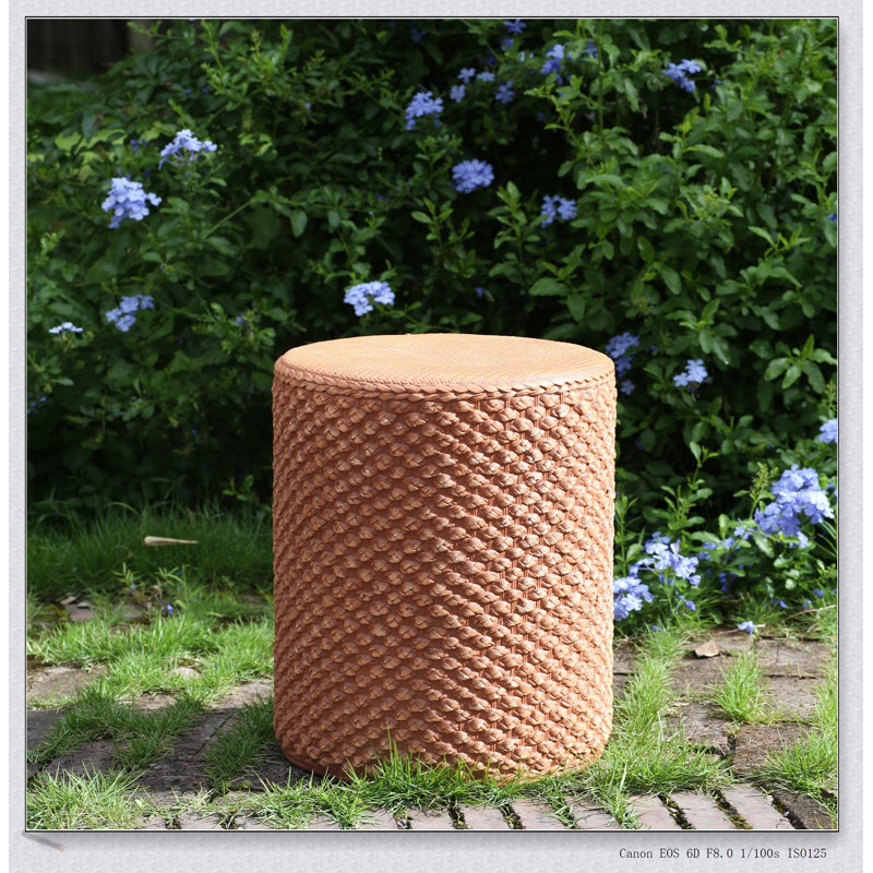 Evie Outdoor Patio Round MGO Side Table With Weather-Resistant Rattan And Aged Brown Finish For Rustic Charm And Durability