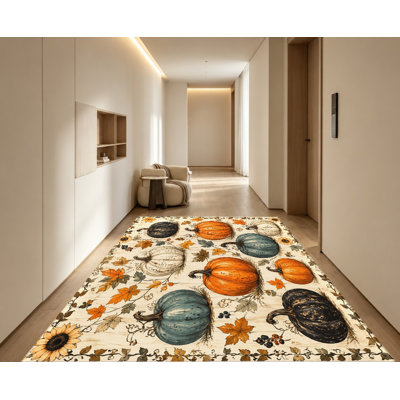 Tapis à motif citrouille d'automne, couleurs d'automne éclatantes, tapis antidérapant confortable, décoration intérieure artistique pour le salon, la chambre à coucher, le vestibule, la cuisine, un appartement