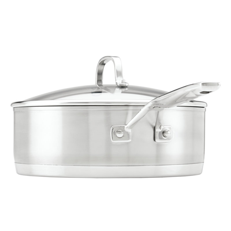 Kitchenaid 3-ply Base Stainless Steel Deep Saute Pan With Helper Handle And Lid, 4.5-quart, Brushed Stainless Steel