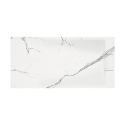 Emberveil Marble White SMC Shower Base 36" x 72" – Low Profile Anti-Slip Stone Texture with Side Drain