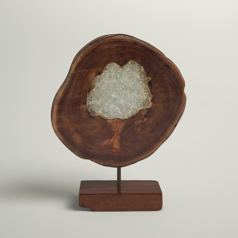 Chiara Brown Teak Wood Abstract Decorative Sculpture with Resin Embedded, 10" x 4" x 12"