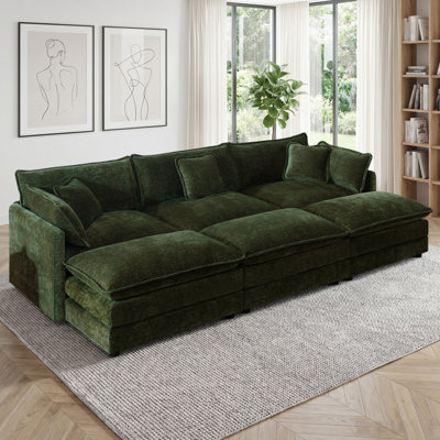 6-seater Modular U-shaped Chenille Sectional Sofa With 3 Ottomans & 5 Pillows